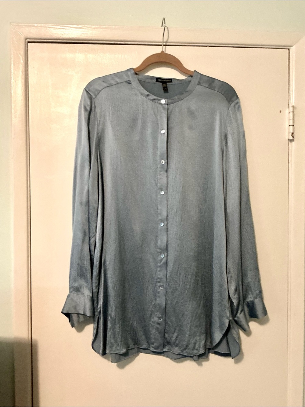Eileen Fisher Soft Light Blue Button-Down Silk Blouse XL